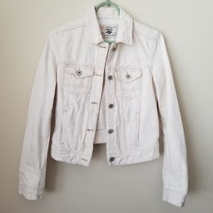 Zara Distressed White Denim Jacket